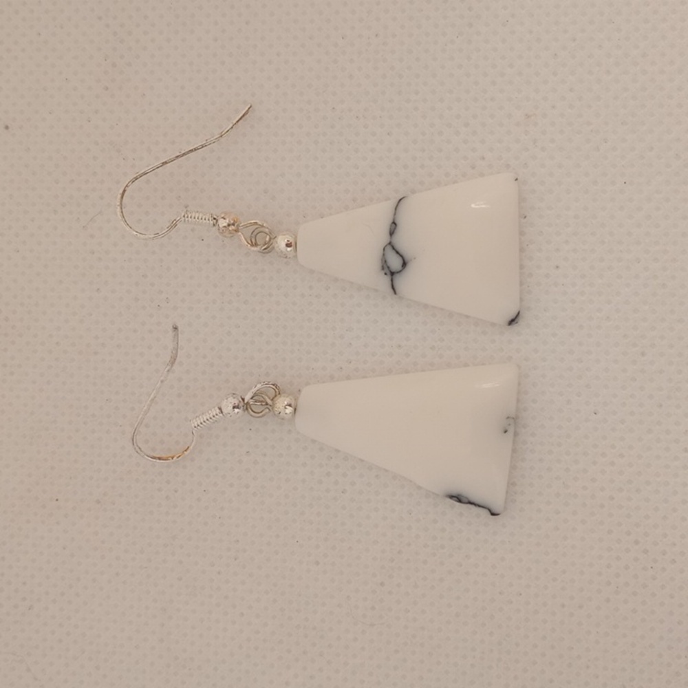 Handcrafted White Howlite Geometric Dangle Earrings Trapezoid Boho Modern Earthy